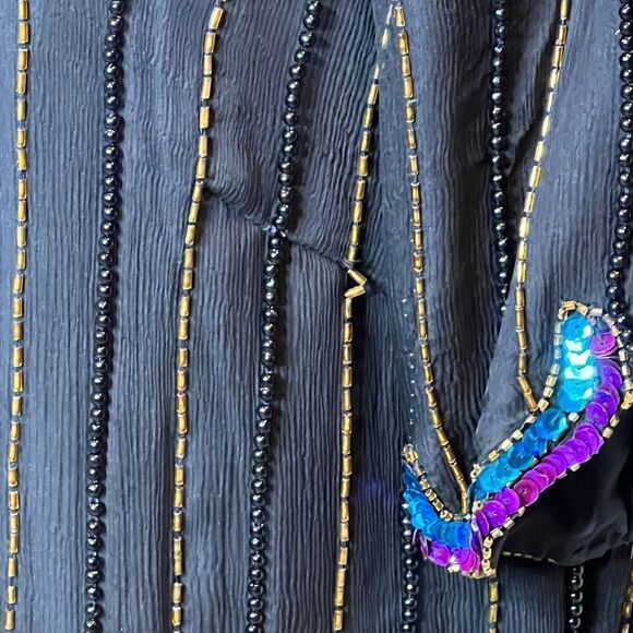 Vintage 80’s black silk sequin and bead evening blouse - Picture 13 of 16